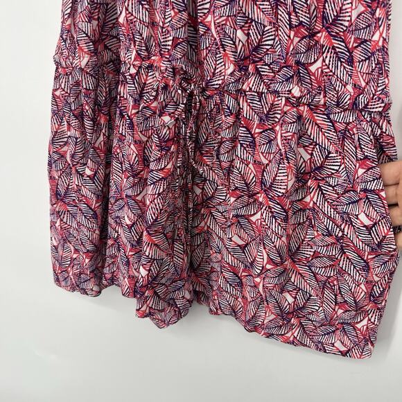 Gap Halter Romper Tropical Leaf Print Pink Purple Drawstring Pockets Size M - Picture 5 of 10